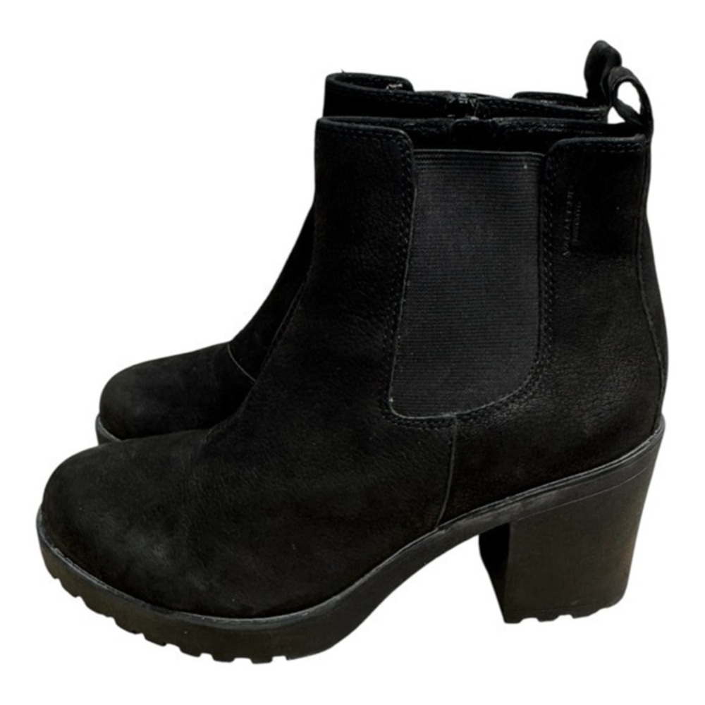 Vagabond Grace Black Nubuck Leather Block Heel Ankle Boots Women's Size 38 US 8